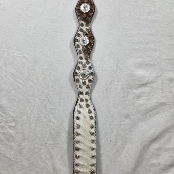 NOCONA Belt Leather Brown White Western Belt Silver Details Cowhide Large Unisex - Picture 3 of 8